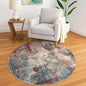 IOHOUZE Round Area Rug 5 Ft Circle Entryway Rugs Round Washable Door Mat Indoor Entrance, Non Slip Circle Front Door Rug, Printed Abstract Faux Wool Floor Carpet for Foyer Porch Sink, Red/Multi
