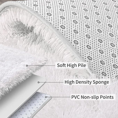 Soft Runner Rugs for Bedroom Hallways, 2x4 White Fluffy Shag Throw Area Rug Non Slip for Bedside Dorm, Long Shaggy Furry Carpet for Nursery Living Room