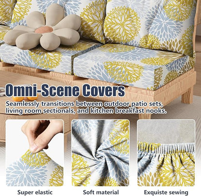 8Pcs Stretch Patio Cushion Covers, Outdoor Couch & Sofa Replacement Slipcovers for Patio Furniture Cushion Covers, Washable Reusable Furniture Protector