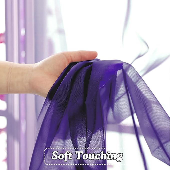 OVZME 2 Pieces Sheer Curtains 96 Length Window Treatments, Voile Drapes Light Airy Window Decor for Patio Door Living Room Bedroom, Each W42 X L96 inches, Purple