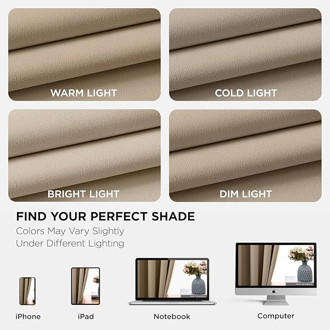 Joydeco Beige Curtains 95 Inches Long 2 Panels Set, Thermal Insulated Long Curtains& Drapes 2 Burg, Room Darkening Grommet Drapes for Living Room Bedroom Window (W52 x L95 Inch, Light Beige)