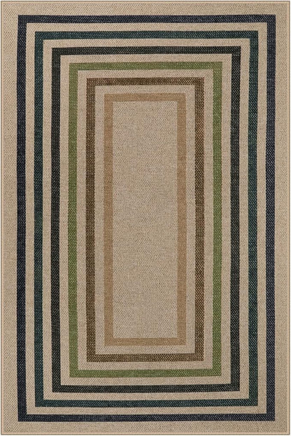 Lahome Enfys Modern Geometric Easy Jute Rug, 4x6 Washable Indoor Outdoor Carpet for Patio Living Room Farmhouse Natural Area Rug, Non Slip Contemporary Throw Mat for Entryway Office Dining Room