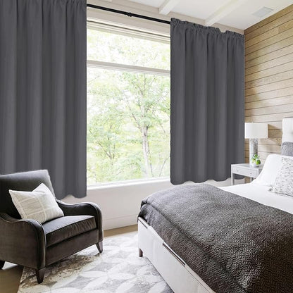 DWCN Kitchen Curtains for Small Windows 45 Inch Length 2 Panels Set, Solid Thermal Insulated Energy Saving Rod Pocket Window Treatment Curtains Blackout Drapes (W38 x L45 Inch, Dark Grey)