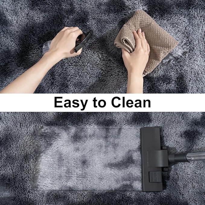 Ultra Soft Runner Rugs for Bedroom Hallways with Upgraded Non-Slip Rubber Backing & Thick Memory Sponge, 2 Packs 2x6 Feet Fluffy Shag Throw Area Rug for Bedside Dorm Tie-dye Dark Grey