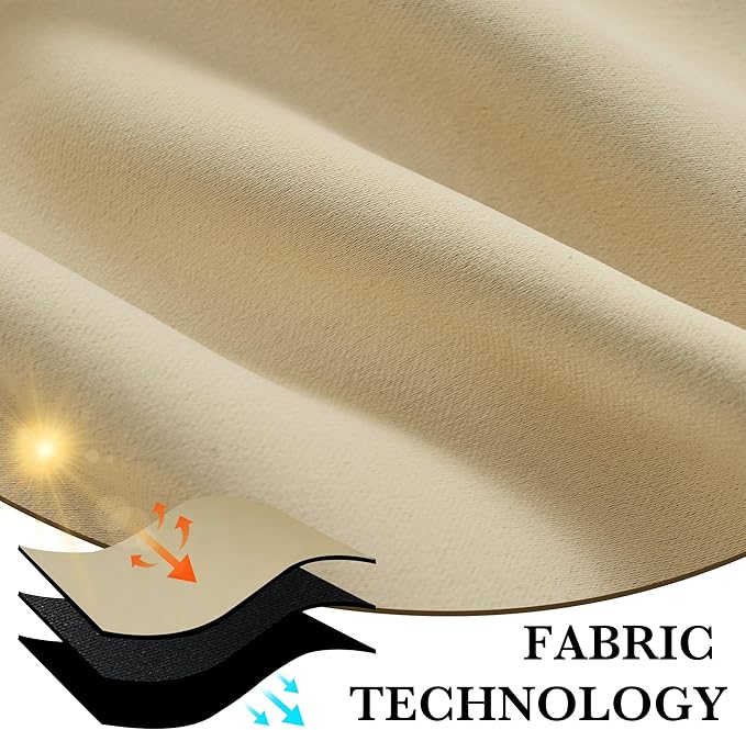 RYB HOME Bedroom Blackout Curtains 54 inches Long, 100% Blackout Thermal Insulated Noise Reducing Curtains for Living Room Nursury, 42 inches Wide by 54 inches Long, Biscotti Beige