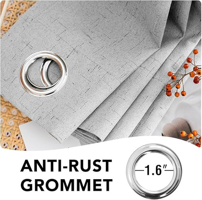 H.VERSAILTEX Linen Curtains 100% Blackout Curtains for Bedroom 102 inch Long Full Light Blocking Nature Linen Blended Window Curtains for Living Room Nickel Grommet (2 Panels, Glacier Gray)