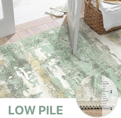 BEIMO 2x3 Rugs for Entryway Entrance Kitchen Bathroom, Machine Washable Modern Abstract Soft Area Rug, Low Pile Indoor Floor Carpet with Non Slip Backing, Light Green