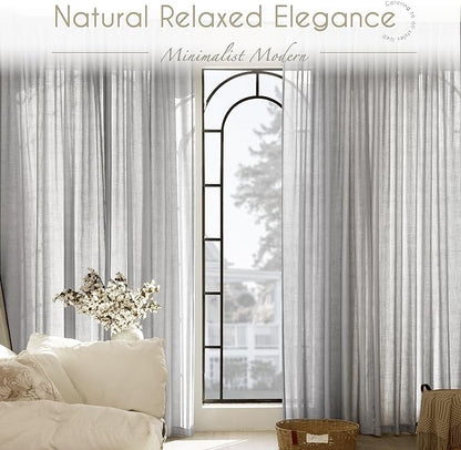 Linen Blend Grey Curtains for Living Room Back Tab Modern Farmhouse Semi Sheer Light Gray Curtains 102 inches Long 2 Panels Set Muted Neutral Cotton Texture Window Curtain for Dining Room Bedroom