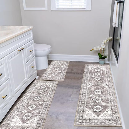 HEBE Boho Kitchen Rug Sets 3 Piece with Runner Non Slip Kitchen Rugs and Mats Washable Kitchen Mats for Floor Thick Kitchen Floor Mat Carpet Runner Rugs for Hallway Laundry Holiday Decor