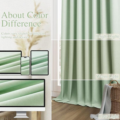Aqua Green 100% Blackout Linen Curtains 96 Inch Length 2 Panels Set for Living Room Bedroom Back Tab Thermal Insulated Black Out Drapes Room Darkening Farmhouse Style for Bedroom Window Curtains