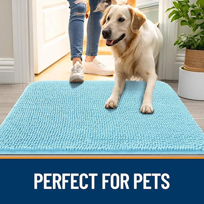 OLANLY Dog Door Mat for Muddy Paws 70x32, Absorbs Moisture and Dirt, Absorbent Non-Slip Washable Doormat, Quick Dry Chenille Mud Mat for Dogs, Entry Indoor Entryway Carpet for Inside Floor, Blue