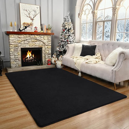 Amearea Large Modern Area Rugs for Bedroom Living Room, 8x10 Feet Black Thickened Memory Foam Rug, Fluffy Indoor Washable Rugs Non Slip Minimalist Carpet for Boys Girls Dorm Nursery Room Decor