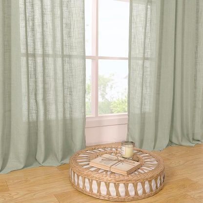 LAMIT 95 Inches Long Sage Grey Linen Curtains for Living Room, Back Tab and Rod Pocket Semi Sheer Curtains Light Filtering Farmhouse Drapes for Bedroom/Dining Room, Set of 2, 52 x 95 Inch