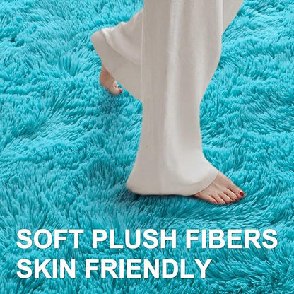 6x9 Ft Large Shag Rugs for Living Room, Ultra Soft Teal Fluffy Furry Area Rugs for Bedroom Indoor Floor, Aesthetic Carpet for Boys Nursery Dorm Home