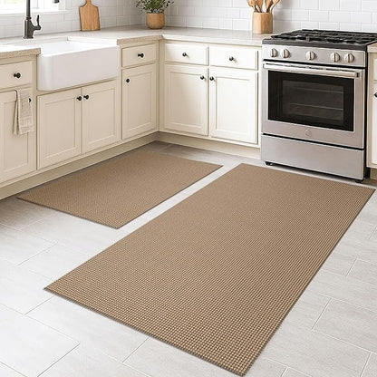 KOZYFLY Rugs for Entryway Sets of 2 Pcs 2x3 and 3x5 Washable Entry Rug Non Slip Rubber Backed Entrance Rugs Woven Cotton Doormat for Front Porch Laundry Kitchen Bedroom, Tan/Orange/Brown