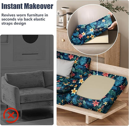 8Pcs Stretch Patio Cushion Covers, Outdoor Couch & Sofa Replacement Slipcovers for Patio Furniture Cushion Covers, Washable Reusable Furniture Protector