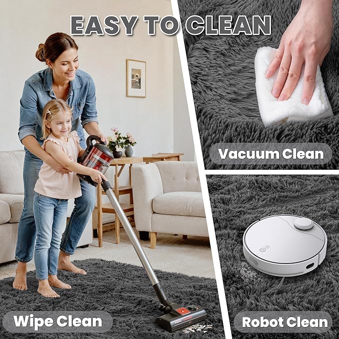 5x7 Area Rugs for Living Room: Ultra Soft Fluffy Shag Gray Rug for Bedroom, Non-Slip Large Fuzzy Plush Rug Indoor Floor Carpet for Nursery Kids Boys Girls Room, Dorms, Modern Home Decor