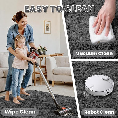 5x7 Area Rugs for Living Room: Ultra Soft Fluffy Shag Gray Rug for Bedroom, Non-Slip Large Fuzzy Plush Rug Indoor Floor Carpet for Nursery Kids Boys Girls Room, Dorms, Modern Home Decor