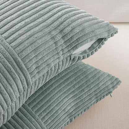 Fancy Homi 2 Packs Grey Blue Decorative Throw Pillow Covers 18x18 Inch for Couch Bed Sofa, Rustic Boho Farmhouse Home Decor, Soft Corss Corduroy Patchwork Textured Square Cushion Case 45x45 cm