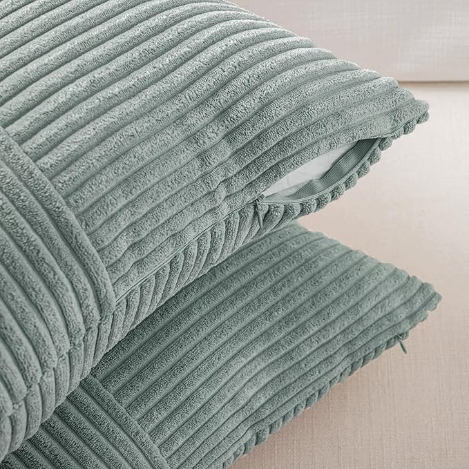 Fancy Homi 2 Packs Grey Blue Lumbar Decorative Throw Pillow Covers 16x28 Inch for Living Room Couch Bed, Rustic Farmhouse Boho Home Decor, Soft Striped Corduroy Rectangle Accent Cushion Case 40x70 cm