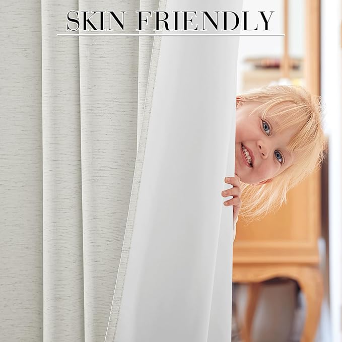 RYB HOME Ivory White 100% Blackout Curtains for Bedroom, Linen Drapes Back Tab&Rod Pocket, Thermal Insulated Privacy Assurd Curtains for Sliding Glass Doors/Dining/Living Room, W52 x L84, 2 Panels