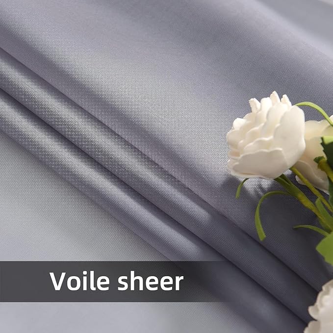 youleyar Solid Sheer Rod Pocket Curtain Voile Draperies 2 Panels White Beige Black Grey Coffee 38 Inch Width 45 Inch Long 1 Pair for Kitchen Bedroom Children Living Room Yard(Grey,38Wｘ45L)