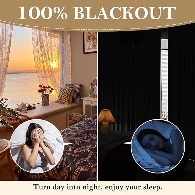 RYB HOME 100% Blackout Sage Green Linen Curtains, Light & Heat Blocking Thermal Privacy Protection Neutral Window Drapes for Living Room Bedroom, 52" W x 96" L, 2 Panels Set