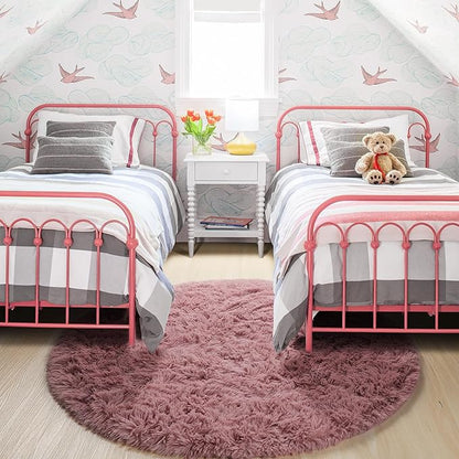 Blush Round Rug 6Ft for Bedroom, Fluffy Fuzzy Plush Circle Area Rugs for Baby Kids Room Decor Aesthetic, Shaggy Circular Carpet for Teen Girls Nursery Dorm Playroom, Cute Large Dusty Rose Mauve Rug