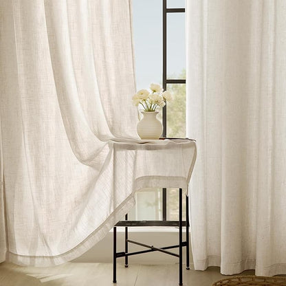 Apricot Linen Curtain 84 inch Length 2 Panels Set Back Tab Light Filtering Living Room Curtain Drapes Home Office Modern Minimalist Decor Farmhouse Boho Neutral Cream Semi Sheer Curtain 84 inch Long