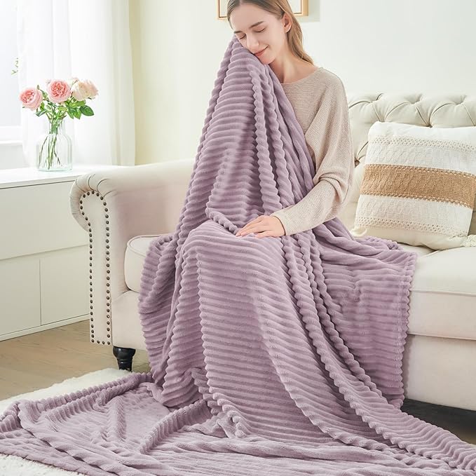 BEDELITE Fleece Blanket Twin Size – 3D Ribbed Jacquard Soft and Warm Decorative Fuzzy Blankets – Cozy, Fluffy, Plush Lightweight Throw Blankets for Couch, Bed, Sofa(Dusky Violet, 60x80 inches)