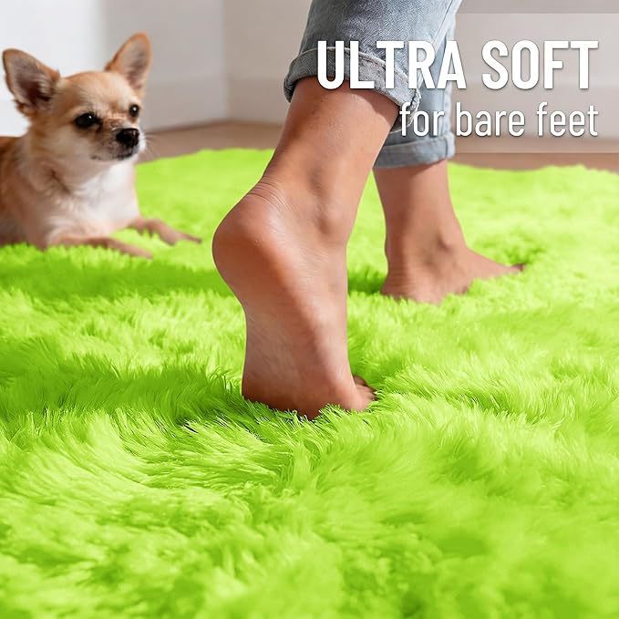 OLANLY 2x6 Machine Washable Runner Rugs for Hallway, Soft Fluffy Shaggy Bedside Rugs for Bedroom, Living Room, Indoor Floor Carpet for Kids Girls and Boys, Home Decor Aesthetic, Lime Green