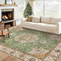 Area Rug 6x9 Washable Rug, Vintage Boho Medallion Rugs Non-Slip Soft Low Pile Large Distressed Rug Indoor Retro Carpet for Living Room Bedroom Dining Room Home Office (Vintage Green, 6'x9')