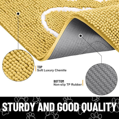 Smiry Dog Door Mat for Muddy Paws, Absorbent Dirt Trapper Non Slip Quick Dry Washable Chenille Mat for Mud Dogs, Entry Rug for Indoor and Outdoor (36x24 Inches, Yellow and White)
