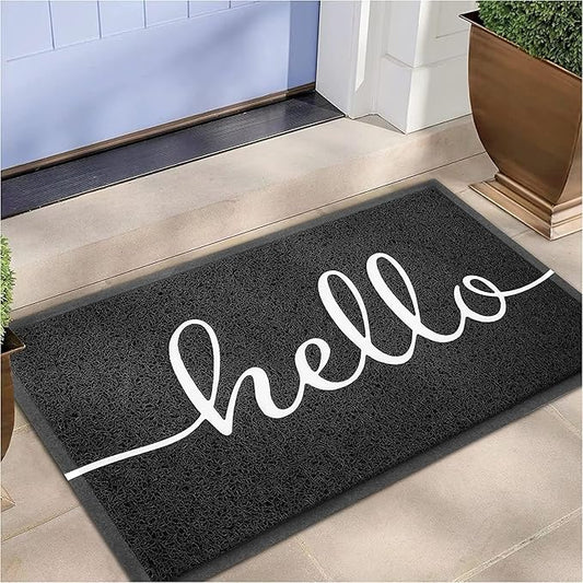 EARTHALL Door Mat Outside Inside Hello Doormat, 30"x17.5", Durable Floor Mat Non Slip Mat Ultra Absorb Mud Easy Clean Front Doormat for Garage, Entryway, Patio, High Traffic Areas, Black