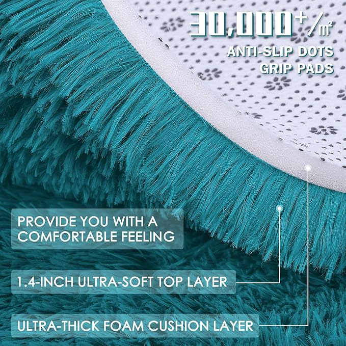OLANLY 2x3 Machine Washable Small Bedside Rug, Soft Fluffy Shaggy Entryway Throw Rugs for Bedroom, Living Room, Indoor Floor Carpet for Kids Girls and Boys, Nursery Rooms, Home Decor Aesthetic, Teal