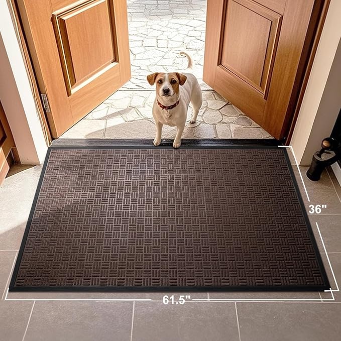 Mibao Front Door Mat, Heavy Duty Durable Welcome Mat for Outdoor Indoor, Dirt Trapper Waterproof Super Absorbent Door Mat for Entryway Outside Patio Porch, 61.5" x 36", Coffee