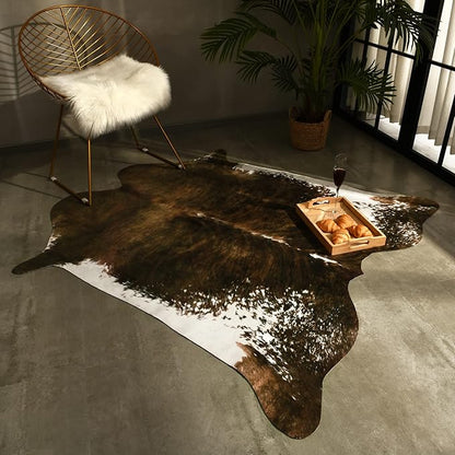 AROGAN Faux Cow Print Rug Large (4ft x 3ft) - Cow Print Area Rug with No-Slip Backing, Large Animal Skin Rugs for Living Room, Offfice, Room Decor, Saddle Brown