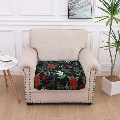 hyha Printed Couch Cushion Covers, Floral Sofa Covers Washable for Cushion Couch, Stretch Pattern Outdoor Cushion Covers for Patio Furniture with Elastic Bottom(Small, Christmas Botanical)
