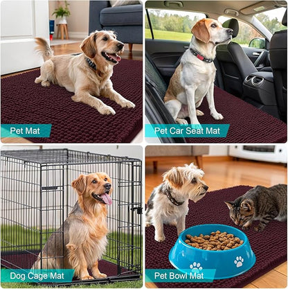 OLANLY Dog Door Mat for Muddy Paws 45x27, Absorbs Moisture and Dirt, Absorbent Non-Slip Washable Doormat, Quick Dry Chenille Mud Mat for Dogs, Entry Indoor Entryway Carpet for Inside Floor, Russet