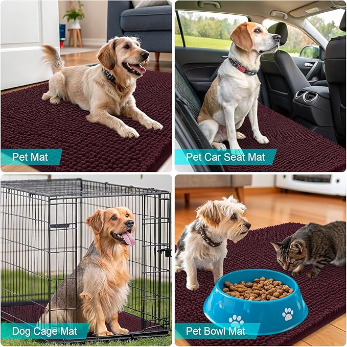 OLANLY Dog Door Mat for Muddy Paws 30x17, Absorbs Moisture and Dirt, Absorbent Non-Slip Washable Doormat, Quick Dry Chenille Mud Mat for Dogs, Entry Indoor Entryway Carpet for Inside Floor, Russet