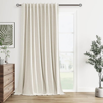Guken Cream 100% Blackout Linen Curtains 60 Inch Wide by 96 Inch for Living Room Bedroom Back Tab/Rod Pocket Thermal Insulated Black Out 1 Drapes Room Darkening Window Curtains 1 Panel,60x96