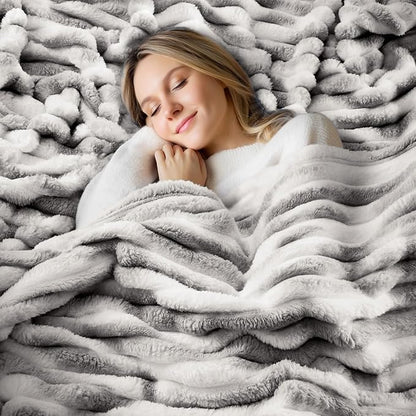 BEDELITE Twin Blanket for Couch & Bed, 300GSM Soft & Warm Fleece Blanket, Decorative and Giftable Striped Tie-dye Grey Blankets for Women, Men, 60"x80"