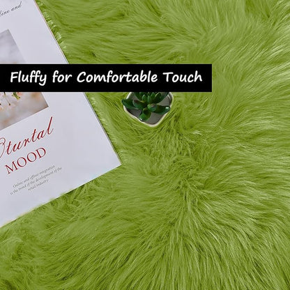 Goolela Lime Green Fluffy Fuzzy Fur Rug for Bedroom 2x3 Faux Sheepskin Area Rug Furry Shaggy Dorm Bedside Soft Washable Rectangle
