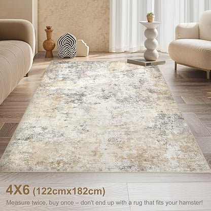 UERMEI 4x6 Area Rug Living Room Rugs - Washable Neutral Modern Abstract Soft Thin Rug Indoor Floor No Slip Rug Carpet for Bedroom Under Dining Table Home Office Decor - Golden Grey