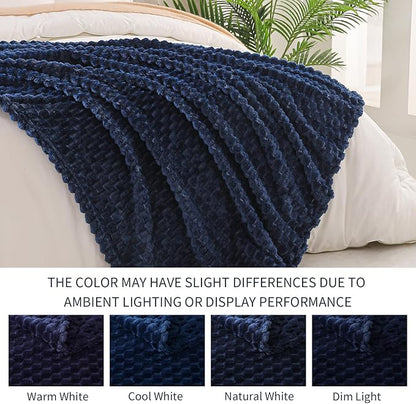 Exclusivo Mezcla Fleece Throw Blanket for Couch, Extra Large Fuzzy Navy Blue Bed Blankets, Soft Cozy Plush Sofa Throws for All Seasons, 50x70 Inches