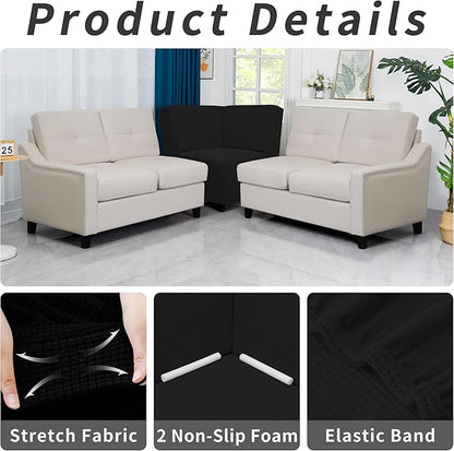 Easy-Going Stretch Sectional Corner Sofa Slipcover 1-Piece Couch Sofa Cover Furniture Protector Soft with Elastic Bottom for Kids, Pet, Spandex Jacquard Fabric Black