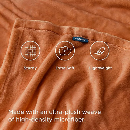 Bedsure GentleSoft Fleece Throw XL Blanket Dark Orange - 300GSM Soft Lightweight Plush Cozy Blankets for Bed, Sofa, Couch, Travel, Camping, 50x70 inches