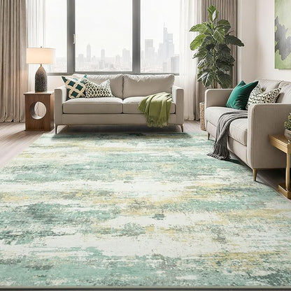 Rugflix 8x10 Area Rugs for Living Room, Washable Large Rug Stain-Resistant Low Pile, Modern Carpet for Dining Room Home Office Kid Room Nursery Bedroom, Light Green