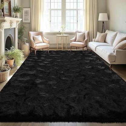 LOCHAS Ultra Soft Indoor Modern Area Rugs Fluffy Living Room Carpets for Children Bedroom Home Decor Nursery Rug 4x6 Feet, Black