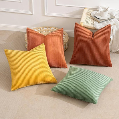 MIULEE Decorative Throw Pillow Covers 24x24 Inch Set of 4, Vibrant Cushion Covers Vintage Retro Home Decor, Mix and Match Color Clash Design for Sofa Couch Bed Living Room Yellow Rust Green